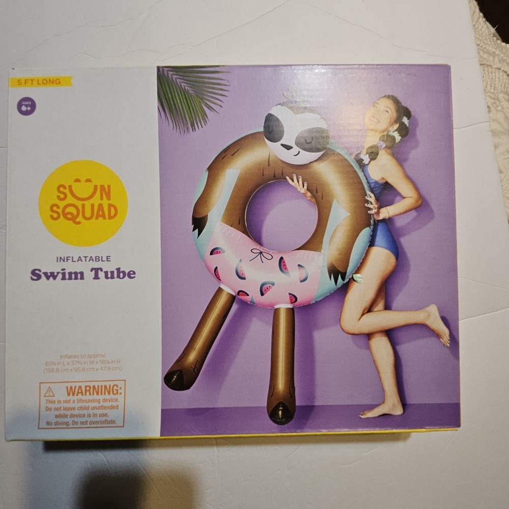 Sloth Pool Float for‎ Kids Sun Squad 5ft Long Ages 6+ Lake Float New